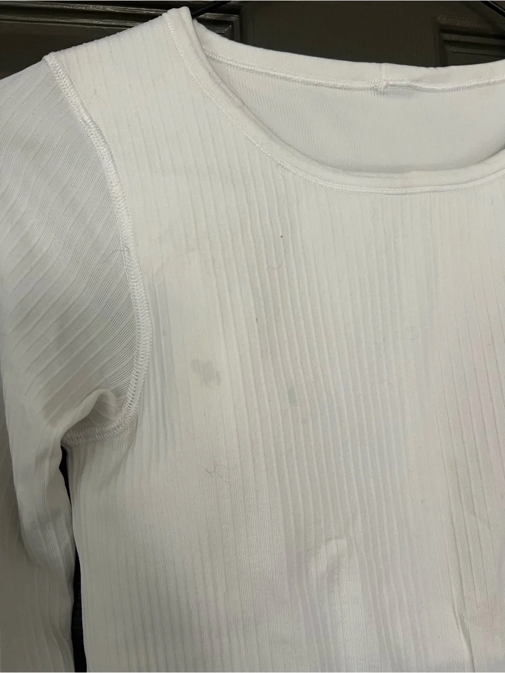 Lululemon Women’s White Ribbed Long Sleeve Cropped Top Crew Neck Size 6